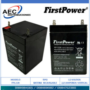 BATERIA RECARGABLE SECA  ACIDO PLOMO  12 VOLTIOS   2.8 AMPERIOS 20 HORAS VERTICAL