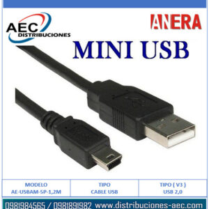 CABLE USB 2.0 MACHO A MINI USB 5 PINES (V3) 1.20 METROS COLOR NEGRO 