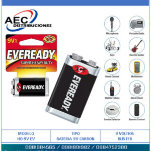 BATERIA 9 VOLTIOS GREENCELL   CARBON EVEREADY C1 