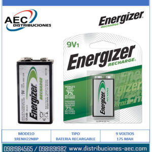 BATERIA 9 VOLTIOS RECARGABLE 175 MAH ENERGIZER