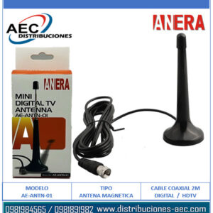 ANTENA DIGITAL PARA TV BASE MAGNÉTICA HD / SMART TV CABLE 2 METROS