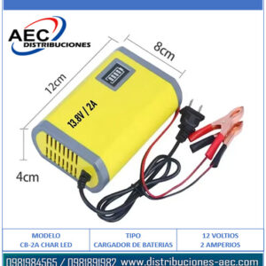 CARGADOR PARA BATERIAS  / ACIDO PLOMO, AGM, GEL 12V - 2A CON PANTALLA