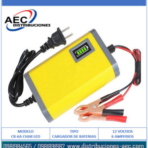 CARGADOR PARA BATERIAS / ACIDO PLOMO, AGM, GEL 12V – 6A CON PANTALLA