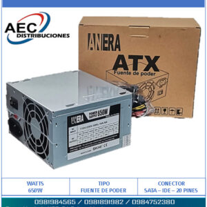FUENTE DE PODER PARA PC 650WATTS + CABLE PODER