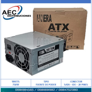 FUENTE DE PODER PARA PC 750WATTS + CABLE PODER