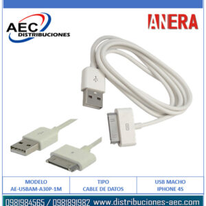 CABLE USB PARA IPHONE 4S / 30PIN COLOR BLANCO