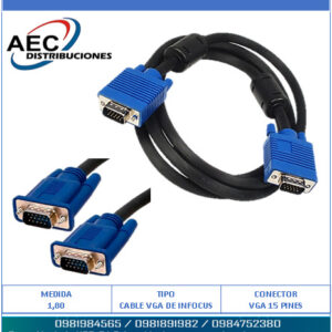 Cable Vga de Infocus 1.80 metros conector db15 macho a macho color negro marca ANERA