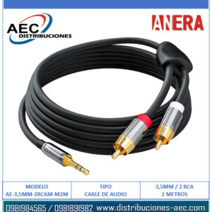 CABLE DE AUDIO 3.5MM MACHO A 2 RCA MACHO 2 METROS PROFESIONAL