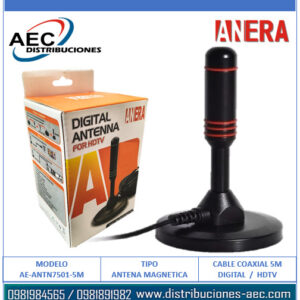 ANTENA DIGITAL PARA TV BASE MAGNÉTICA HD / SMART TV CABLE 5 METROS