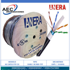 BOBINA DE CABLE FTP CAT5 / 305M 100%COBRE  24AWG CERT.UL-FLUKE COLOR NEGRO