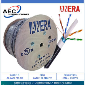 BOBINA DE CABLE FTP CAT6 / 305M 100%COBRE  23AWG CERT.UL-FLUKE COLOR NEGRO