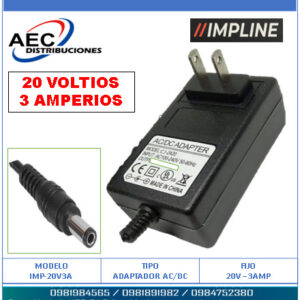 ADAPTADOR DE PODER FIJO AC/DC 20 VOLTIOS 3 AMPERIOS