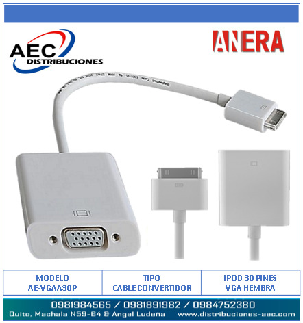 ADAPTADOR PARA IPAD 30 PINES MACHO A VGA HEMBRA