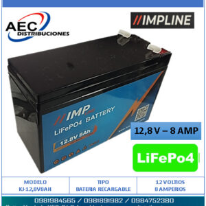 BATERIA RECARGABLE LIFeP04 FOSFATO DE IONES DE LITIO 12,8V – 8 AMP