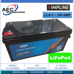 BATERIA RECARGABLE LIFeP04 FOSFATO DE IONES DE LITIO 12,8V – 200 AMP