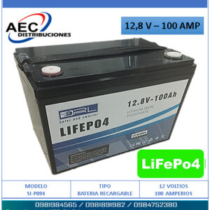 BATERIA RECARGABLE LIFeP04 FOSFATO DE IONES DE LITIO 12,8V – 100 AMP
