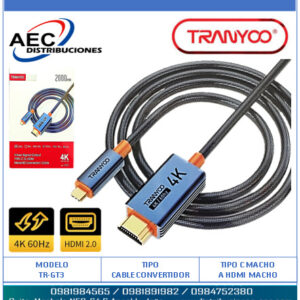 CABLE CONVERTIDOR USB TIPO C MACHO A HDMI MACHO 4K  /  2MT CON ESTUCHE