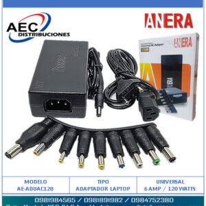ADAPTADOR UNIVERSAL PARA LAPTOS 120WATTS / 6AMP  12V-24V 8PLUGS