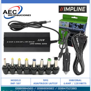 ADAPTADOR UNIVERSAL PARA LAPTOS  P/AUTO 120WATTS / 6AMP 12V-24V 14PLUGS