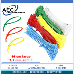 AMARRAS PLÁSTICAS COLORES  10CM X 2.5MM PACK 500 UNIDADES