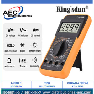 MULTIMETRO DIGITAL PANTALLA LCD KINGSDUN KS-9205A