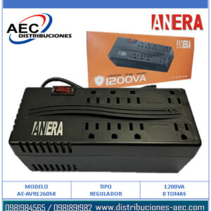 REGULADOR DE VOLTAJE 1200VA / 8 TOMAS MARCA ANERA