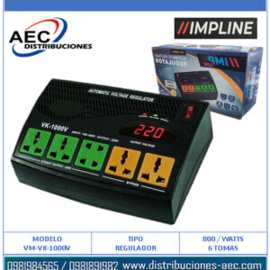 REGULADOR DE VOLTAJE 1000VA / 6 TOMAS MARCA IMPLINE