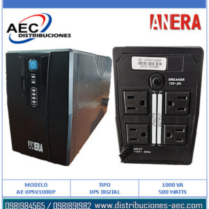 UPS INTERACTIVA DIGITAL / 1000VA / 500 WATTS ANERA
