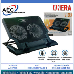 VENTILADOR ENFRIADOR PARA LAPTOP / RECLINABLE 2 FAN 12-17"