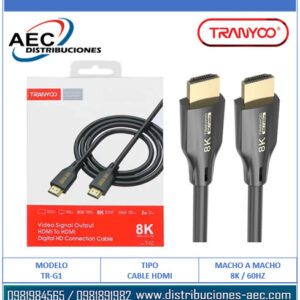 CABLE HDMI MACHO A MACHO 8K TRANYOO / 60HZ 1 METRO