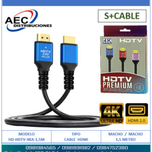 CABLE HDMI MACHO A MACHO 1.5M / 4K V2.0 PLUGS AZULES ECONOMICO