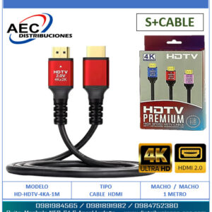 CABLE HDMI MACHO A MACHO 1M / 4K V2.0 PLUGS ROJOS ECONOMICO