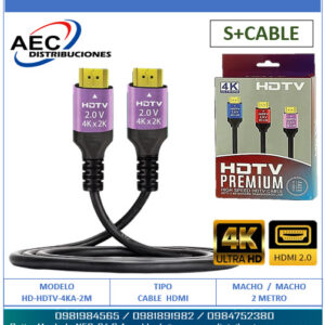 CABLE HDMI MACHO A MACHO 2M / 4K V2.0 PLUGS PURPURA ECONOMICO