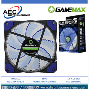 VENTILADOR GAMEMAX GMX-GF12B AZUL ASPAS CURVADAS 12X12 CM