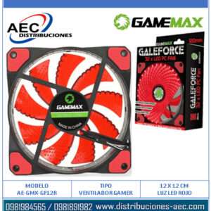 VENTILADOR GAMEMAX GMX-GF12R ROJO ASPAS CURVADAS 12X12 CM