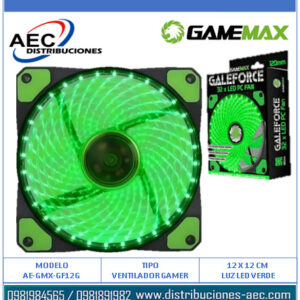 VENTILADOR GAMEMAX GMX-GF12G VERDE ASPAS CURVADAS 12X12 CM