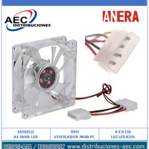 VENTILADOR PARA CPU 8X8CM 12V - 0.14A LUZ LED 4P TRANSPARENTE