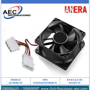 VENTILADOR PARA COMPUTADOR 8X8X2.5CM - 12V SOCKET 4 PINES