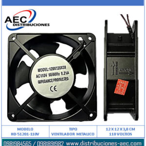 VENTILADOR METALICO 110 VAC / 0.21 AMPERIOS TAMAÑO 12 X 12 X 3.8 CM