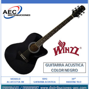 GUITARRA ACÚSTICA COLOR NEGRO - MADERA DE TILO DE 39" - WINZZ