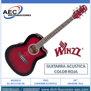 GUITARRA ACÚSTICA COLOR ROJO – MADERA DE TILO DE 39″ – WINZZ