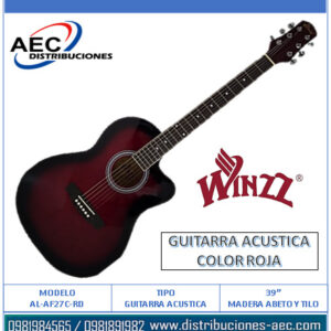 GUITARRA ACÚSTICA COLOR ROJO – MADERA DE ABETO Y TILO DE 39″ – WINZZ