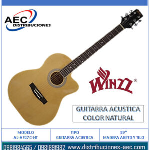 GUITARRA ACÚSTICA COLOR NATURAL – MADERA DE ABETO Y TILO DE 39″ – WINZZ