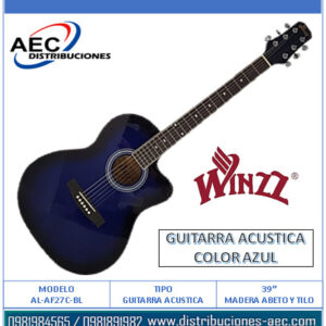 GUITARRA ACÚSTICA COLOR AZUL – MADERA DE ABETO Y TILO DE 39″ – WINZZ