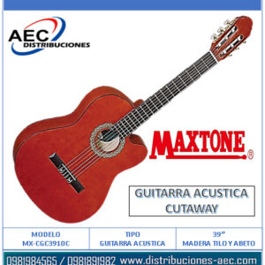 GUITARRA ACÚSTICA CUTAWAY DE MADERA DE TILO Y ABETO DE 39" CON ESTUCHE