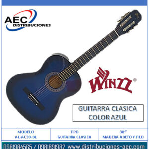 GUITARRA CLÁSICA COLOR AZUL / MADERA DE ABETO Y TILO DE 38″