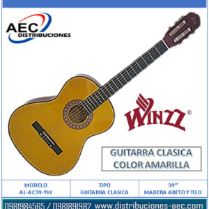 GUITARRA CLÁSICA COLOR AMARILLA / MADERA DE ABETO Y TILO DE 39″
