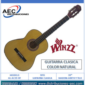 GUITARRA CLÁSICA COLOR NATURAL / MADERA DE ABETO Y TILO DE 39″