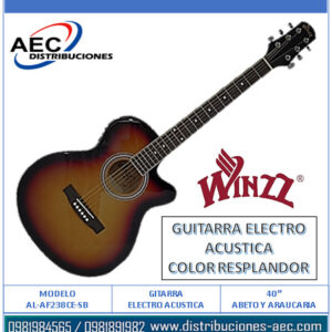 GUITARRA ELECTRO ACÚSTICA COLOR RESPLANDOR / MADERA DE ABETO Y ARAUCARIA DE 40″ WINZZ