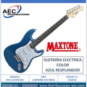 GUITARRA ELÉCTRICA COLOR AZUL RESPLANDOR PUENTE ESTILO ( S ) CLÁSICO MAXTONE CON ESTUCHE